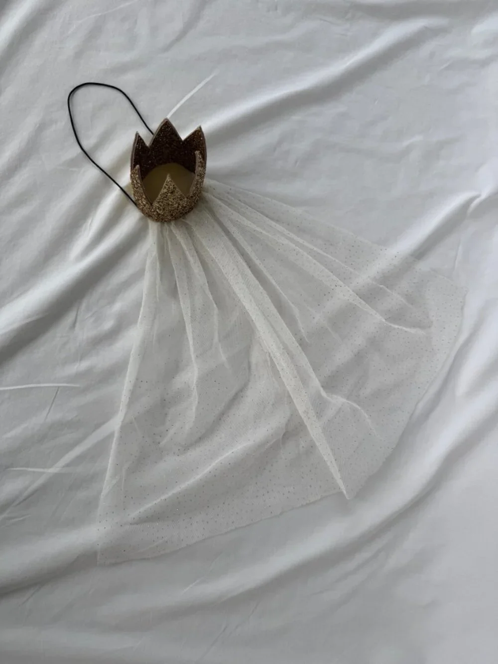 P H Handmade Gold Glitter Crown Veil Kids Princess Boutique Accessory